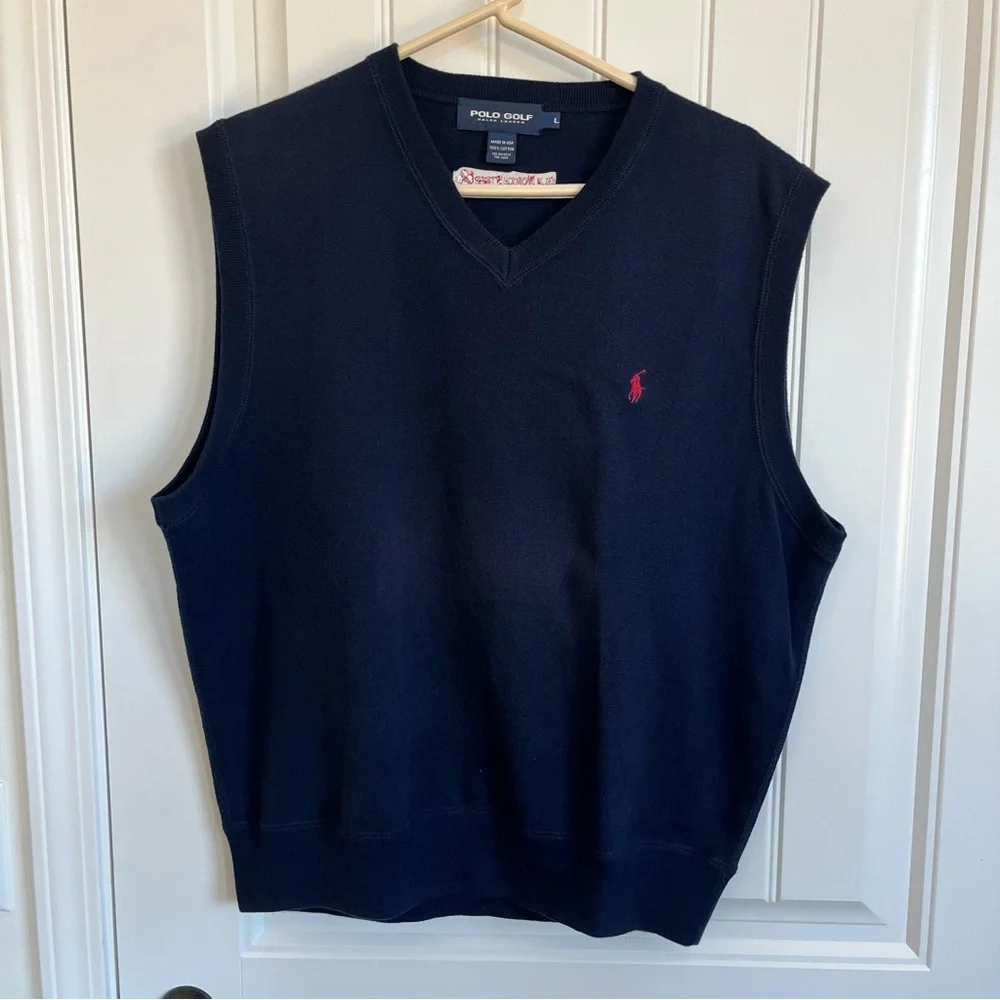 Polo Ralph Lauren Golf Men’s Navy Vest‎ Large VTG made in USA cotton